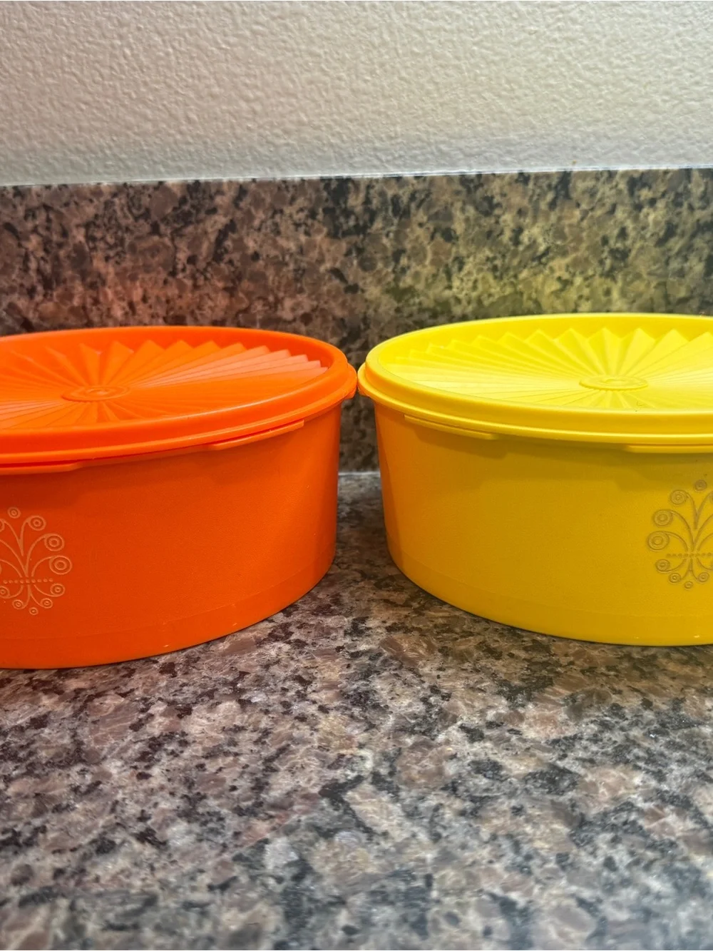 Tupperware Orange and Yellow Round Food Storage Containers